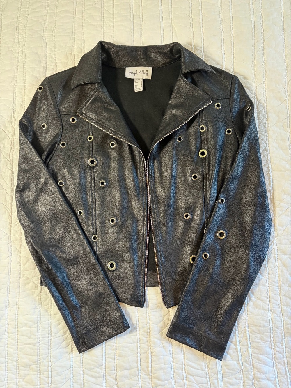 Joseph Ribkoff Black Grommet Moto Faux Leather Jacket 4